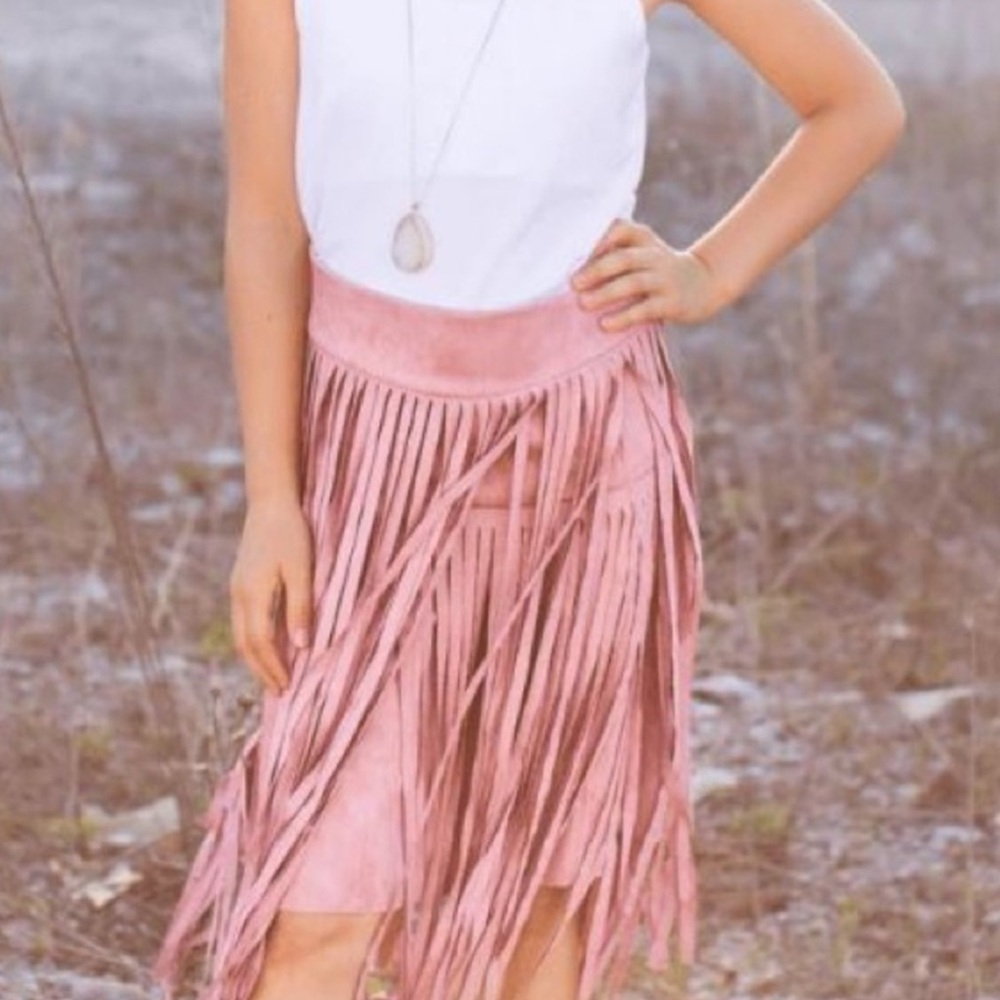 Pink Midi Fringe Skirt Peyton Bre